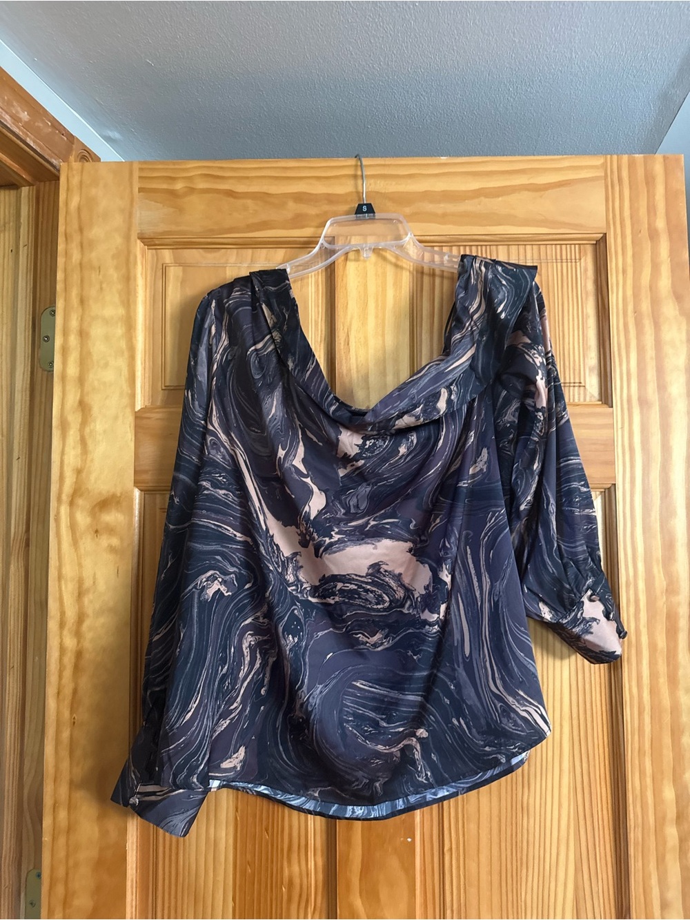 Express Navy and Blush Marble Cowl Neck Blouse